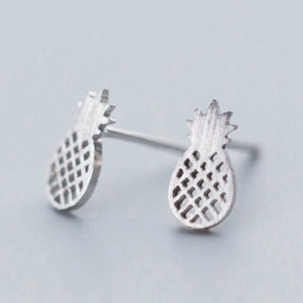 Tiny Sterling Silver Hollow Pineapple Earrings